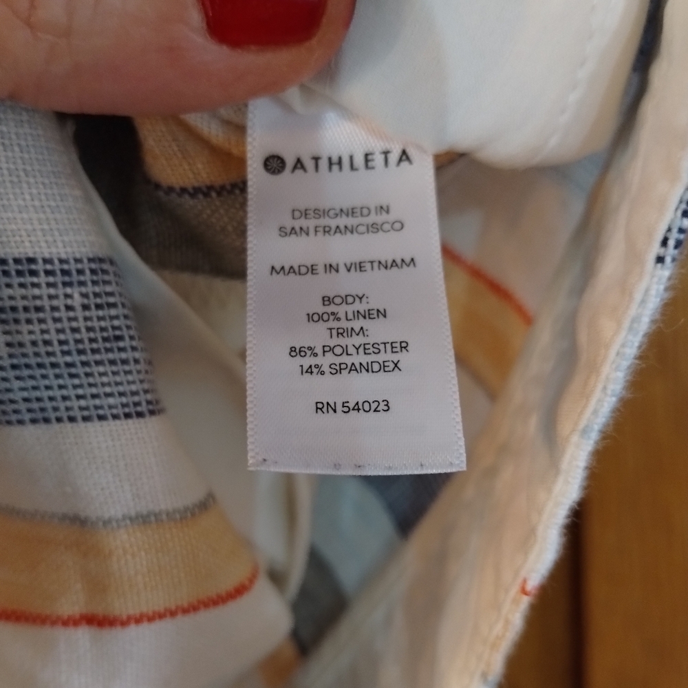 Athleta Linen Striped Pull-On Drawstring Shorts - Picture 13 of 13